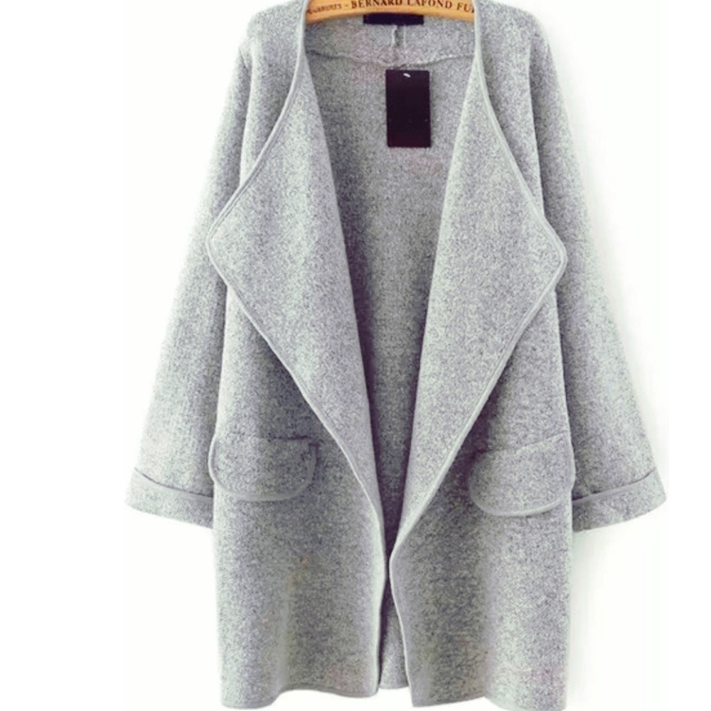 Gray Long Sleeve Loose Sweater Coat